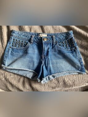 Studded Light Blue Denim Women's Shorts